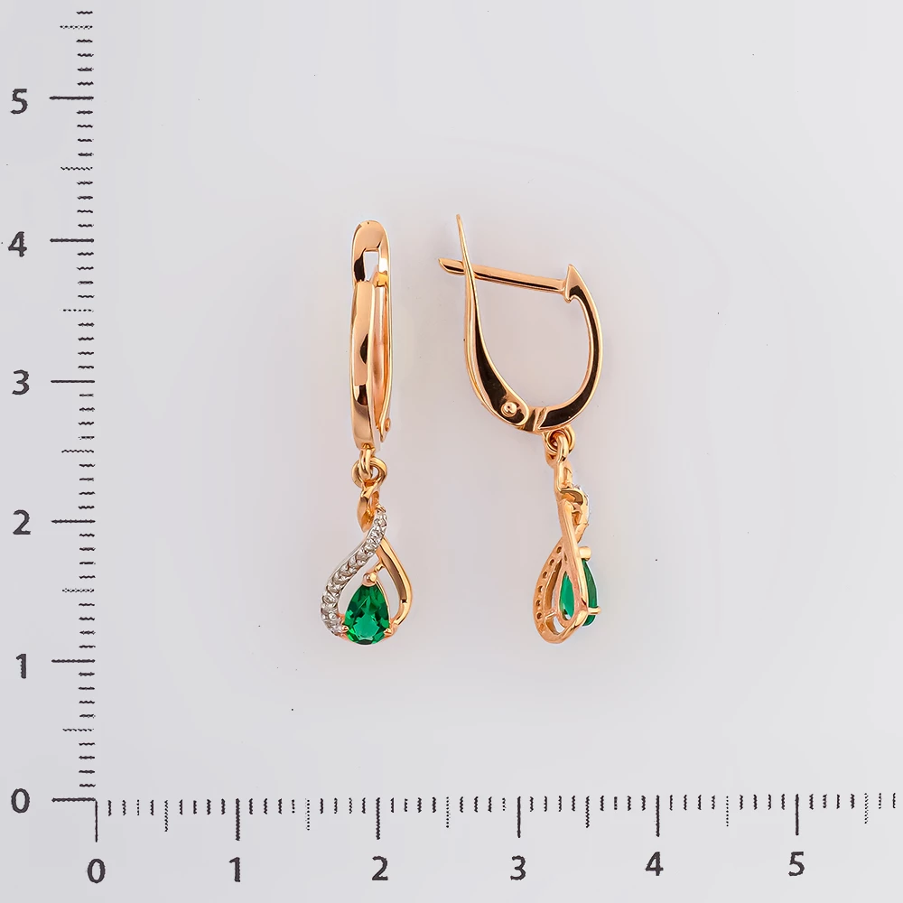 Серьги с изумрудом синтетическим из красного золота 585 пробы