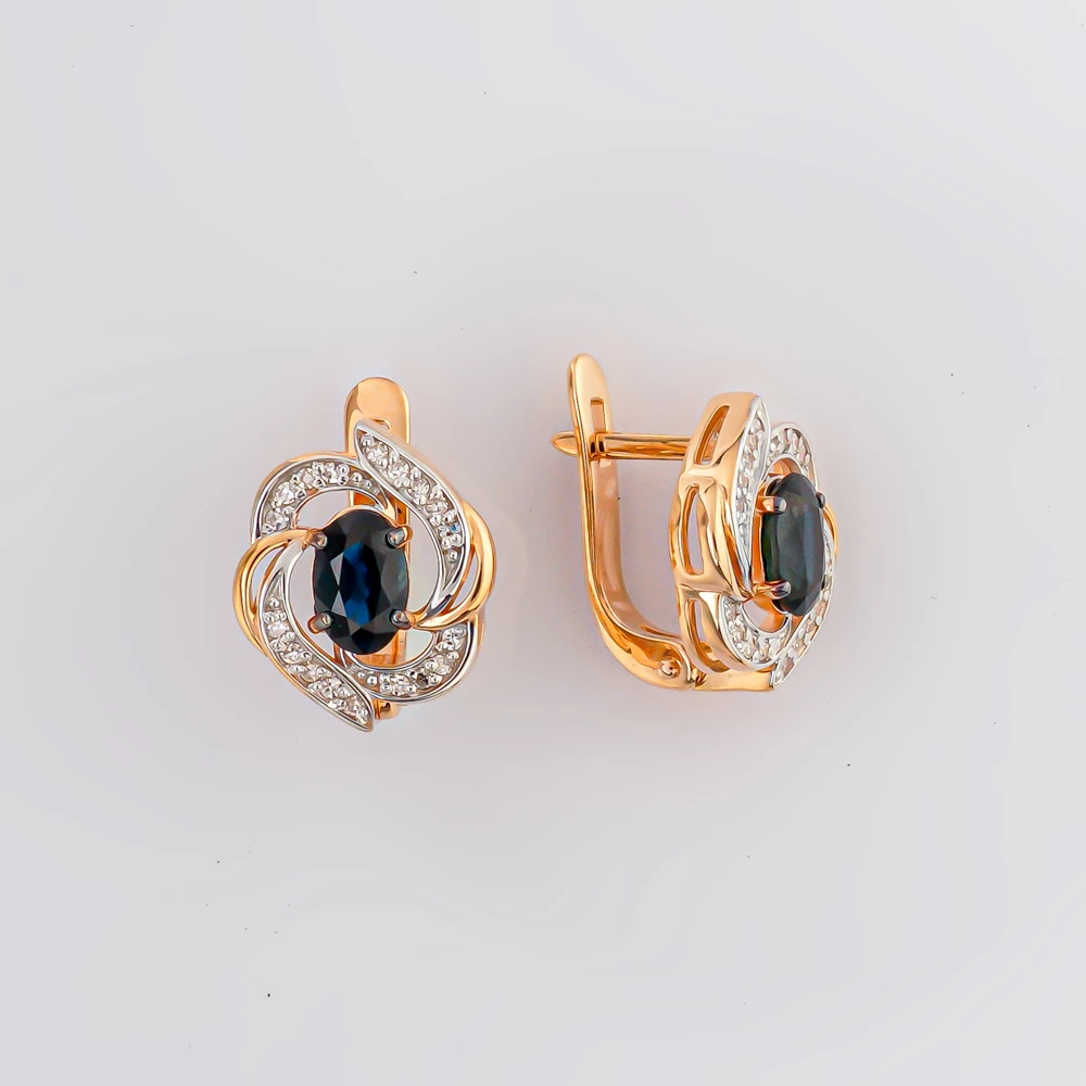Серьги с сапфиром из красного золота 585 пробы