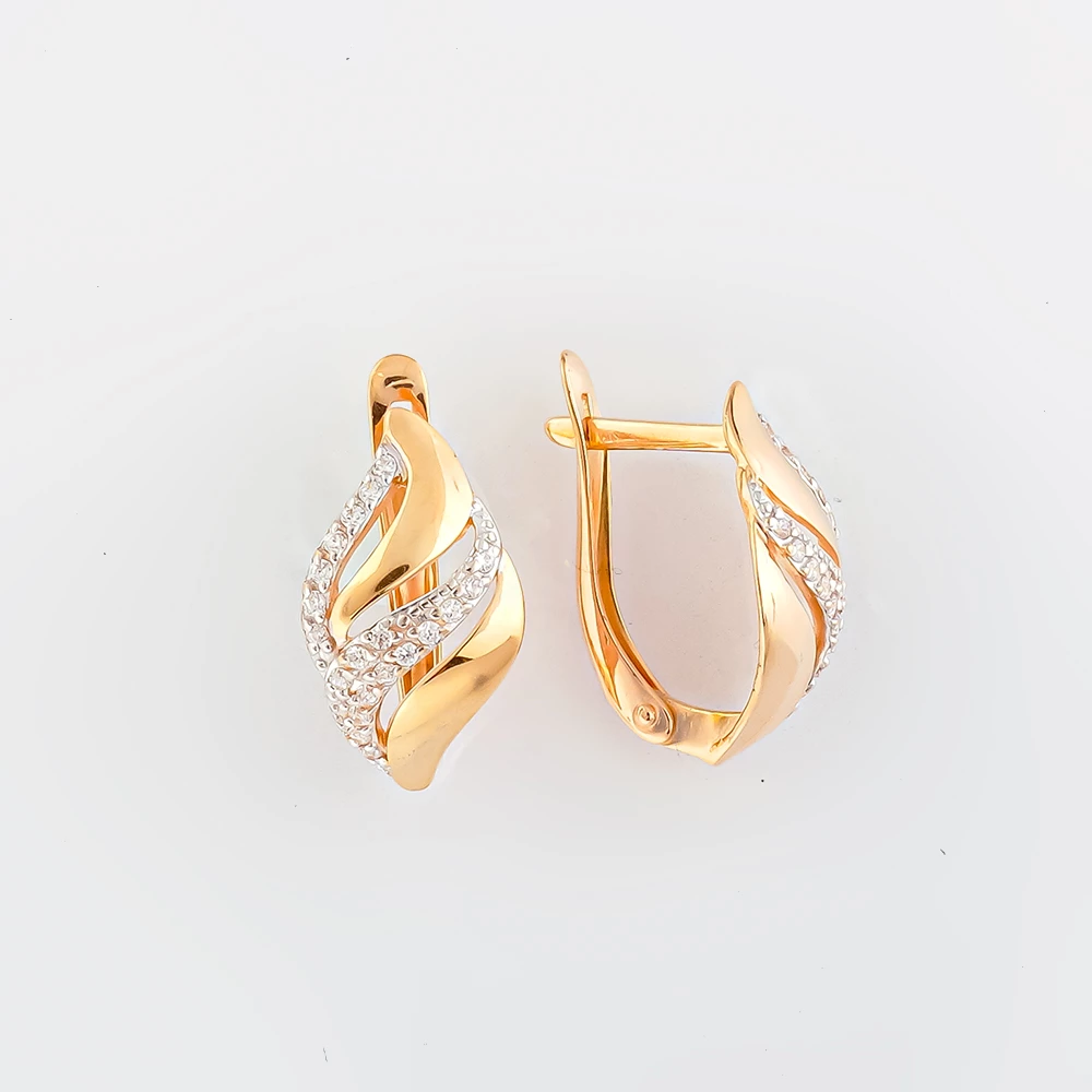 Серьги с фианитом из красного золота 585 пробы