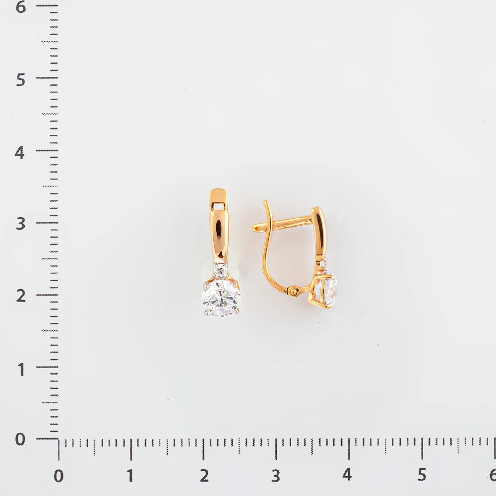 Серьги с фианитом из красного золота 585 пробы
