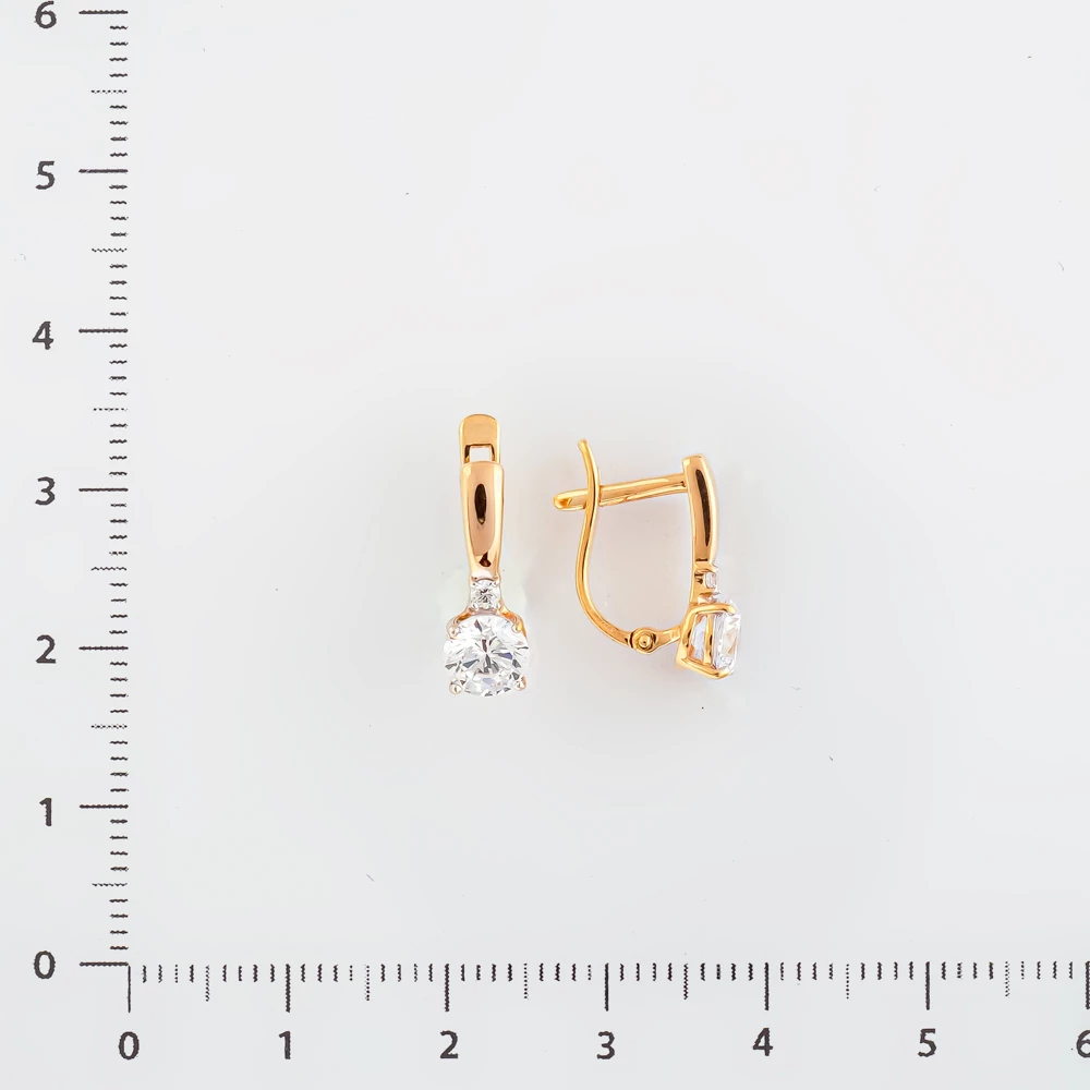 Серьги с фианитом из красного золота 585 пробы