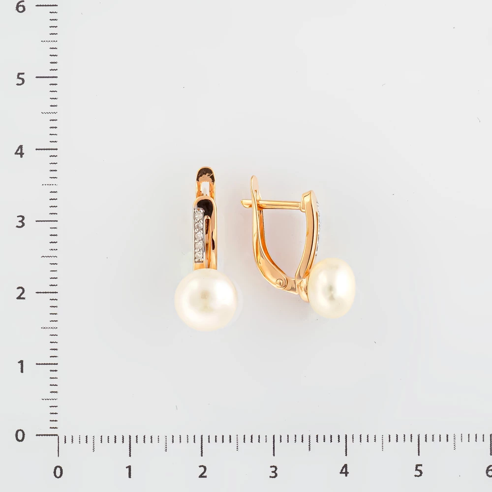 Серьги с культивированным жемчугом из красного золота 585 пробы