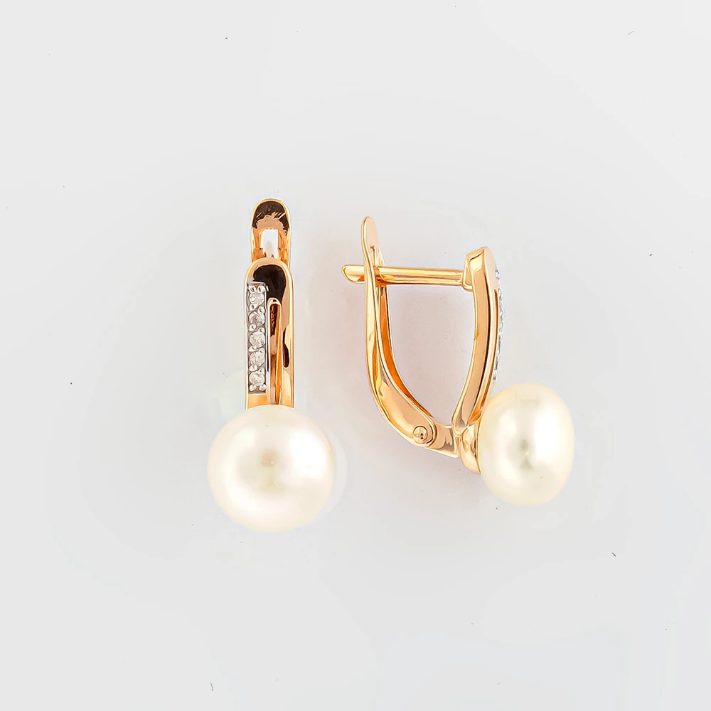 Серьги с культивированным жемчугом из красного золота 585 пробы