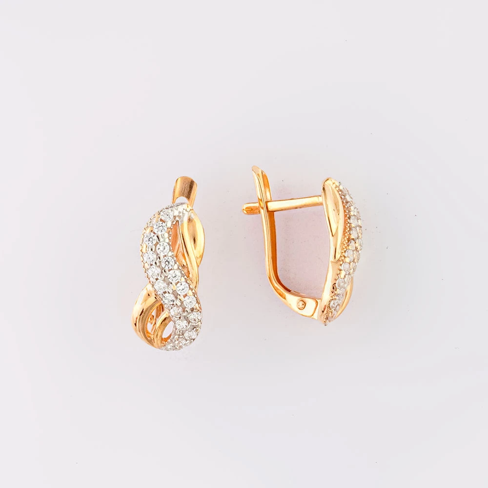Серьги с фианитом из красного золота 585 пробы