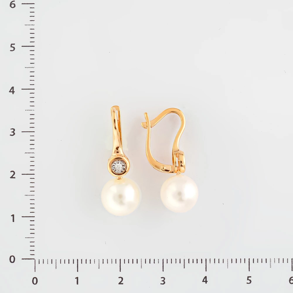 Серьги с культивированным жемчугом из красного золота 585 пробы