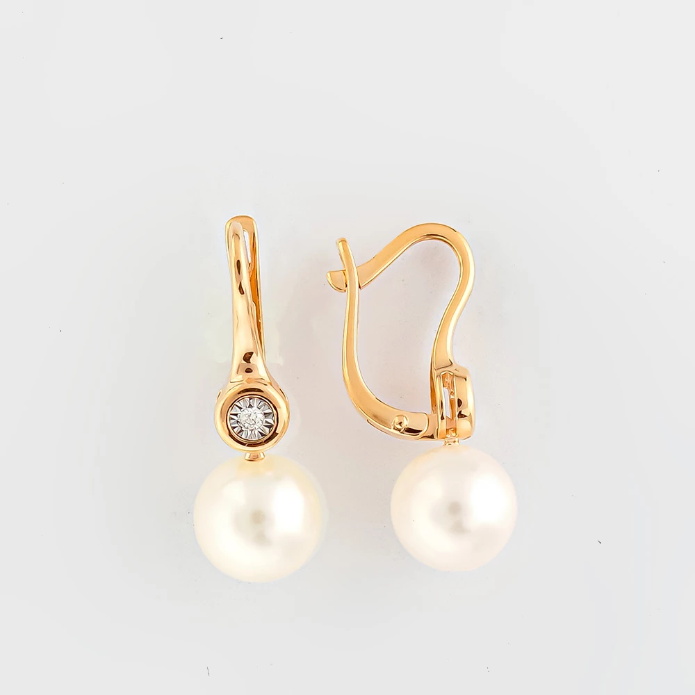 Серьги с культивированным жемчугом из красного золота 585 пробы