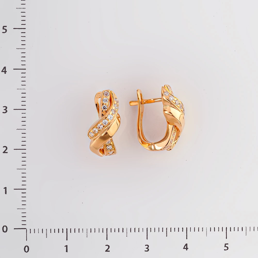 Серьги с фианитом из красного золота 585 пробы