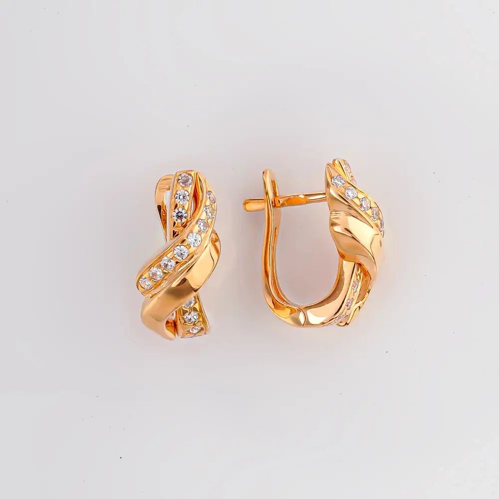 Серьги с фианитом из красного золота 585 пробы 1