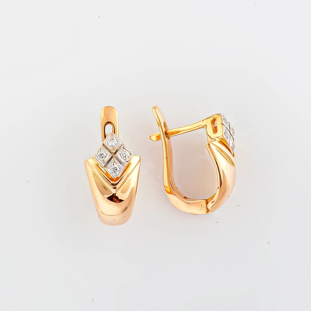 Серьги с фианитом из красного золота 585 пробы