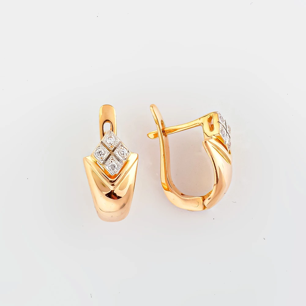 Серьги с фианитом из красного золота 585 пробы