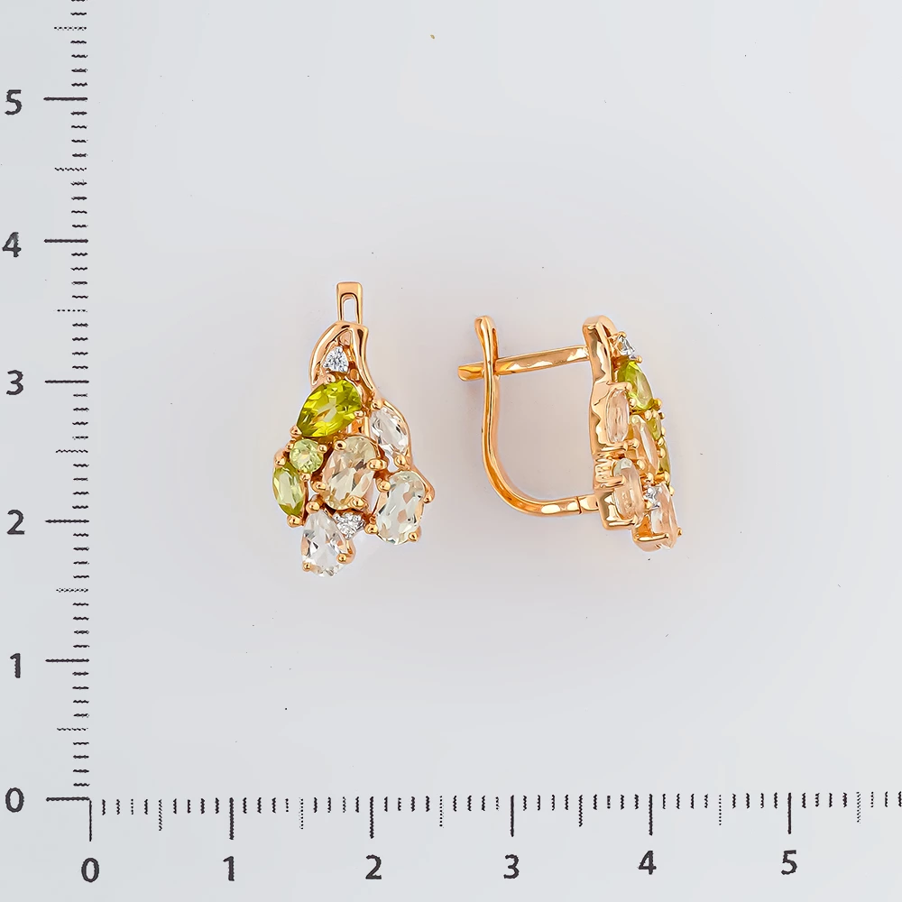 Серьги с хризолитом из красного золота 585 пробы