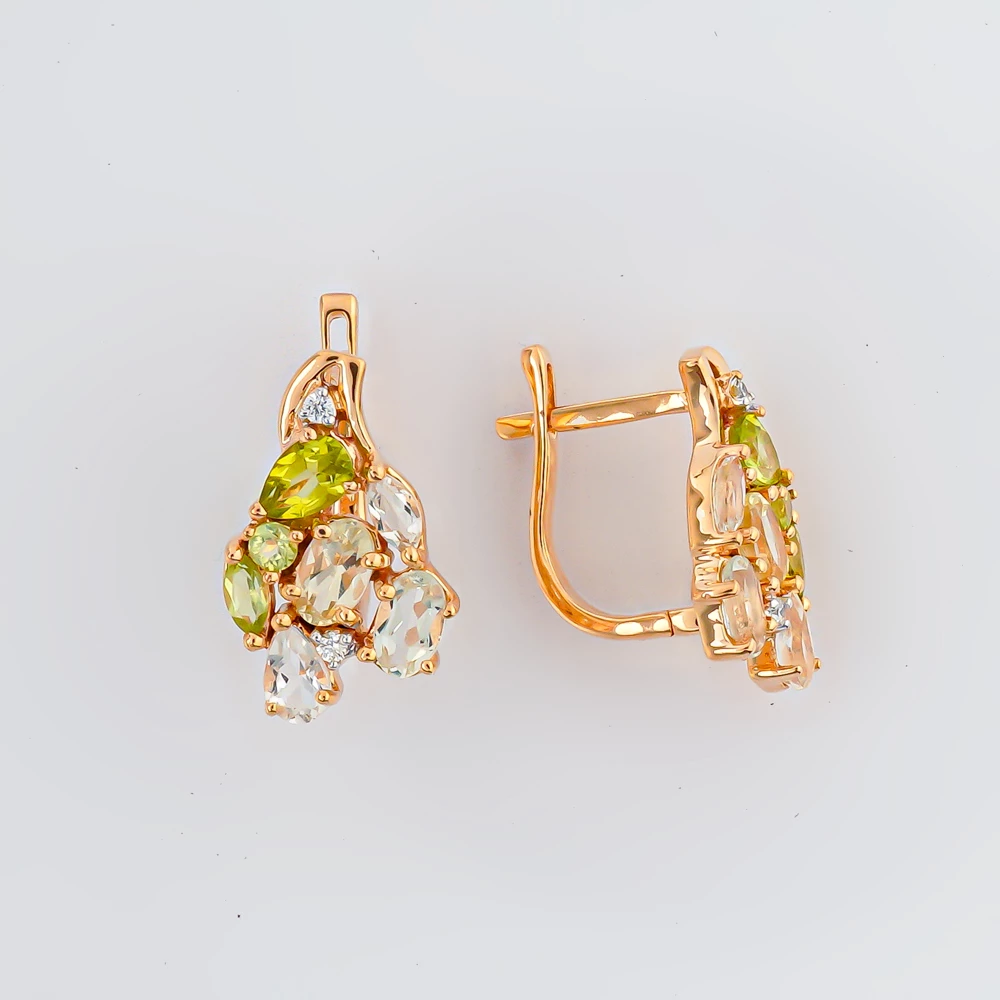 Серьги с хризолитом из красного золота 585 пробы