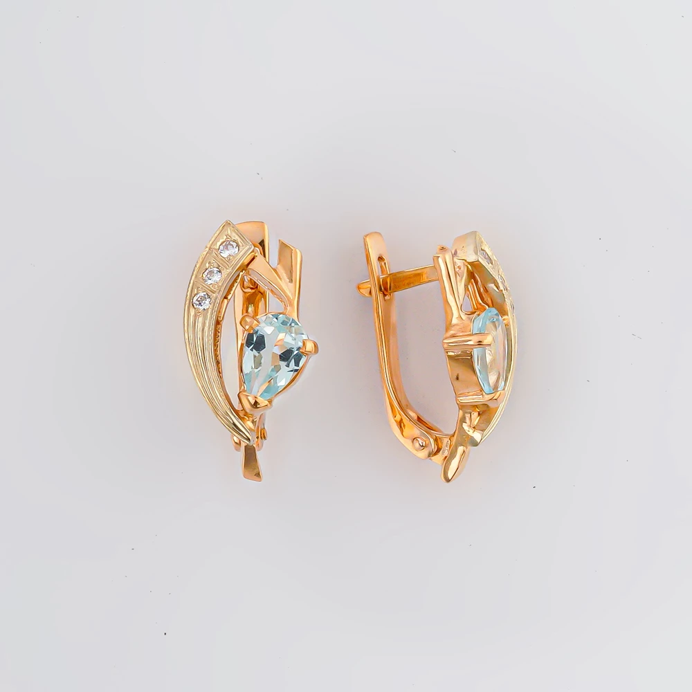 Серьги с топазом из красного золота 585 пробы