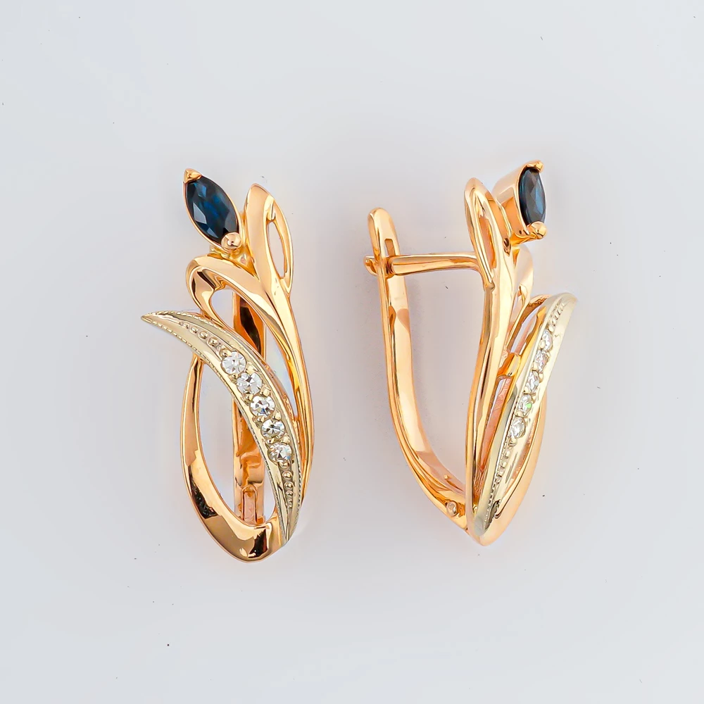 Серьги с сапфиром из красного золота 585 пробы