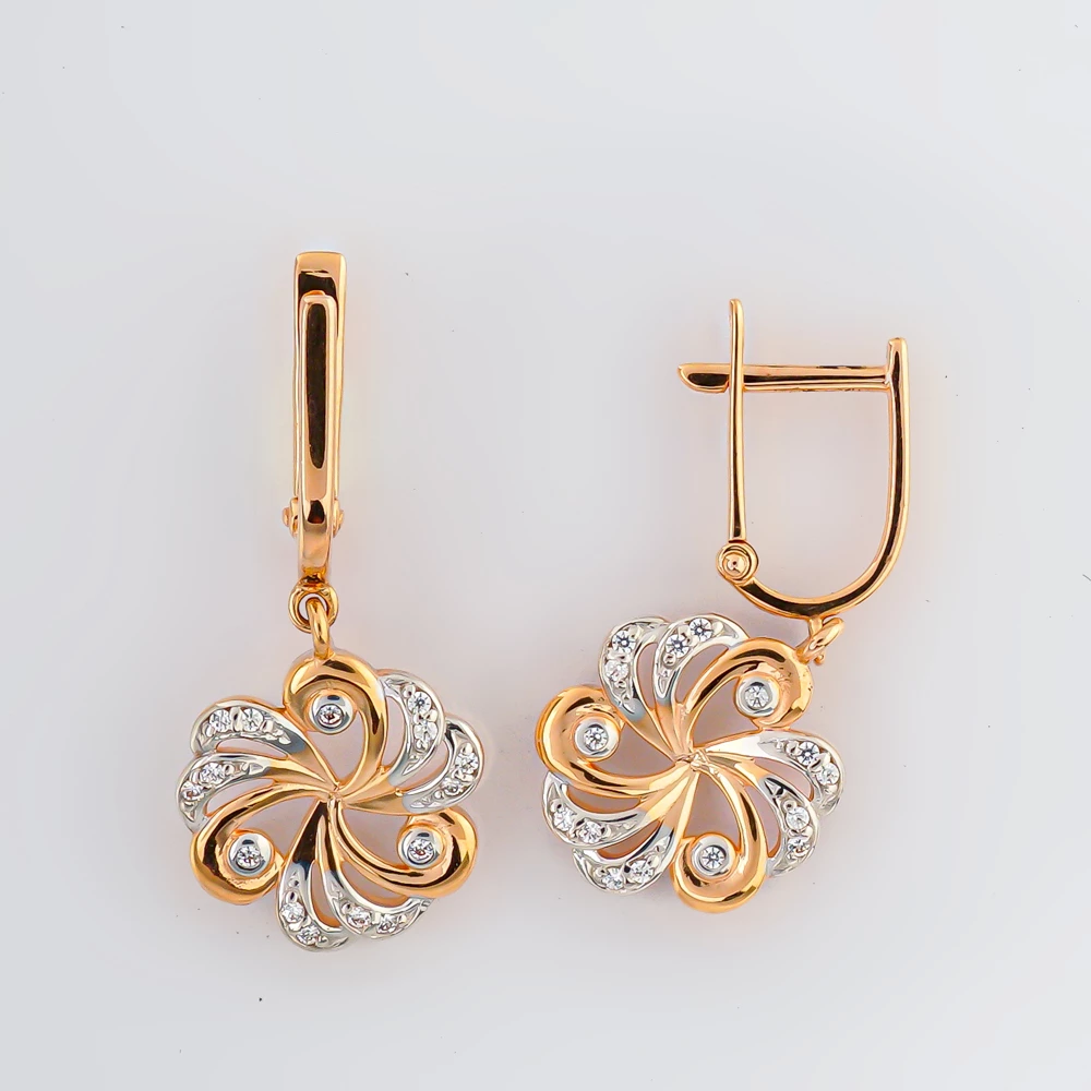 Серьги с фианитом из красного золота 585 пробы