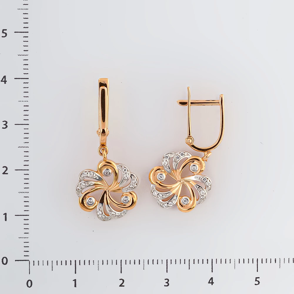 Серьги с фианитом из красного золота 585 пробы