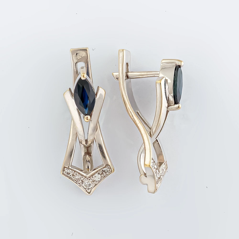 Серьги с сапфиром из белого золота 750 пробы