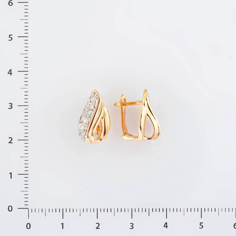 Серьги с фианитом из красного золота 585 пробы