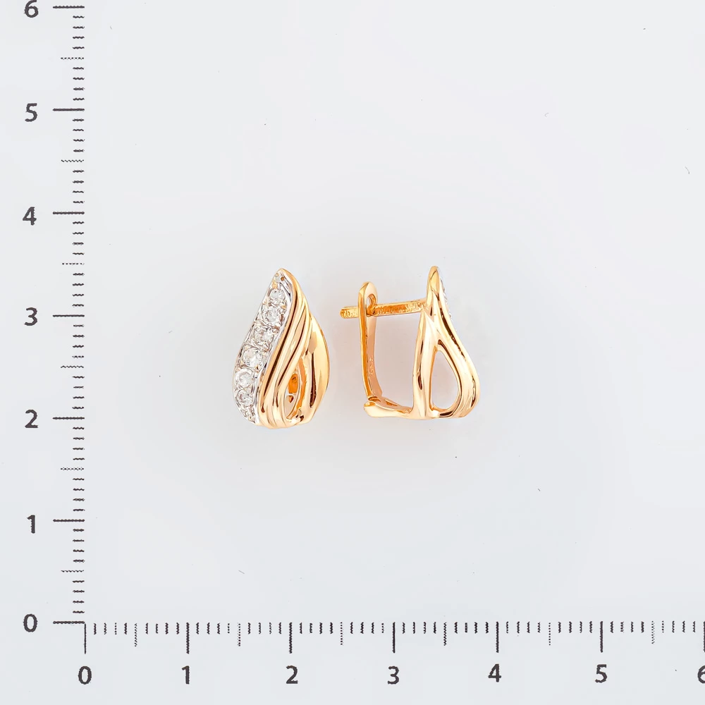 Серьги с фианитом из красного золота 585 пробы