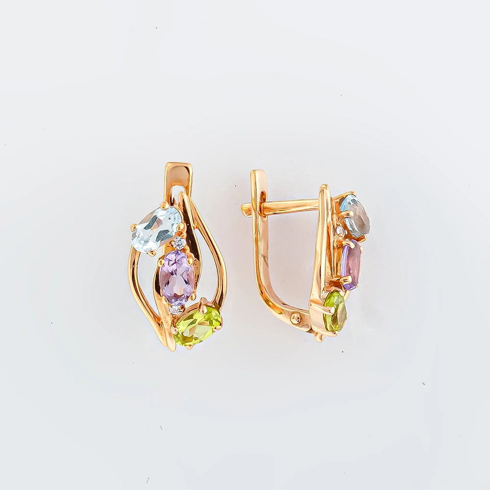 Серьги с топазом из красного золота 375 пробы