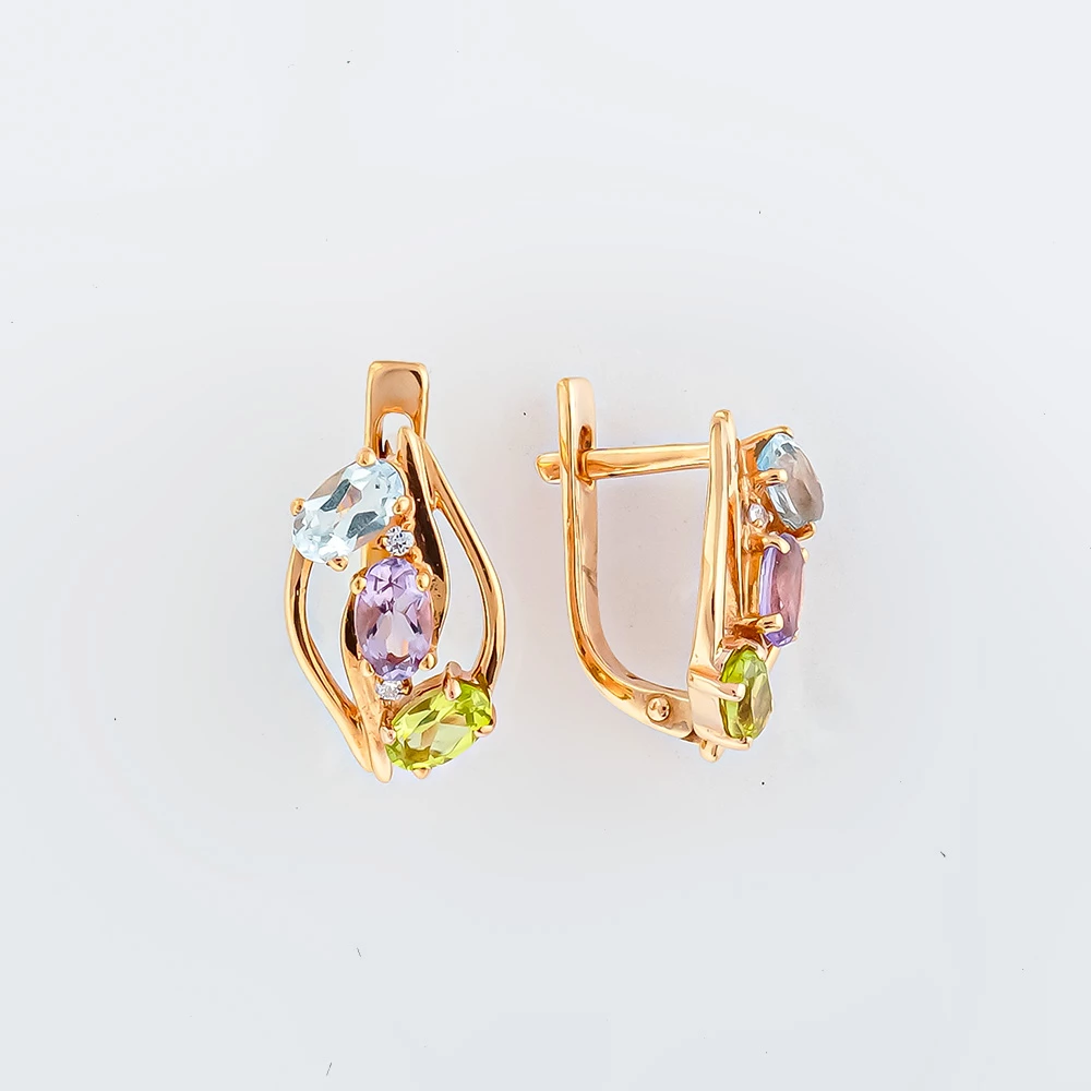 Серьги с топазом из красного золота 375 пробы