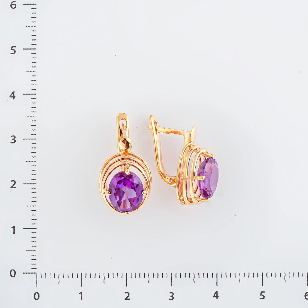 Серьги с фианитом из красного золота 585 пробы