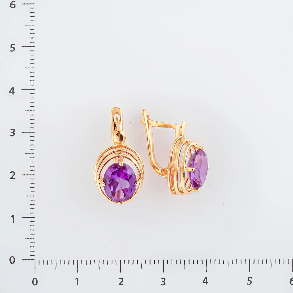 Серьги с фианитом из красного золота 585 пробы