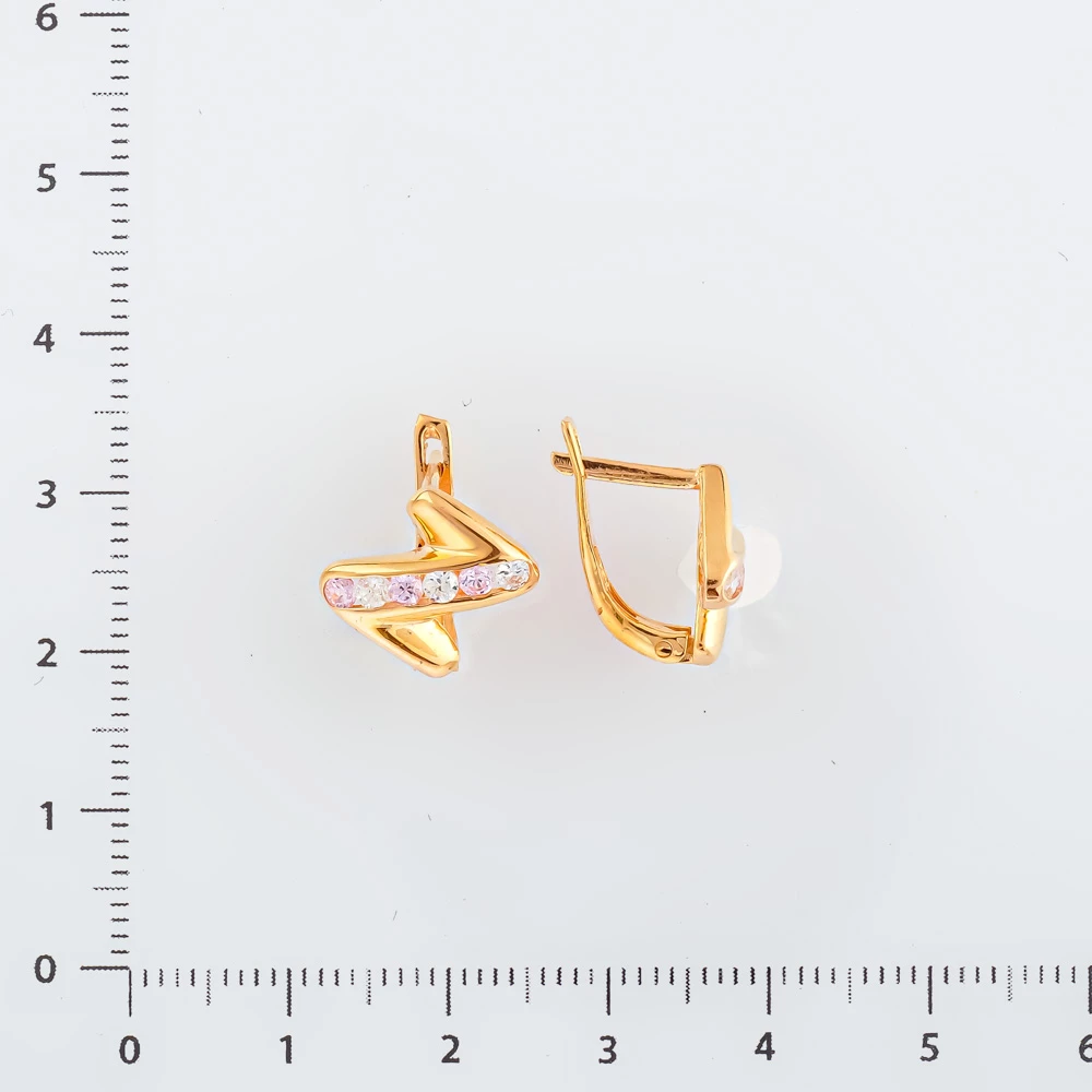 Серьги с фианитом из красного золота 585 пробы
