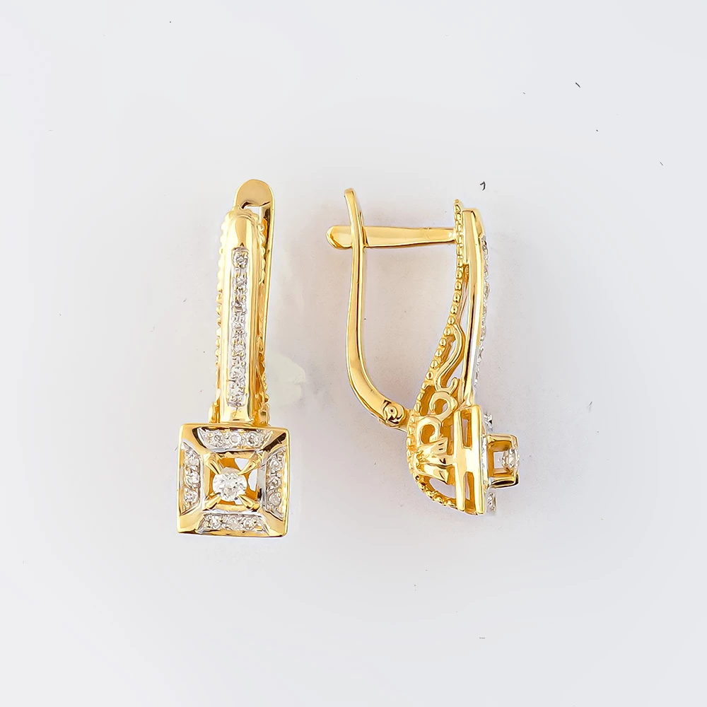 Серьги с бриллиантом из желтого золота 585 пробы