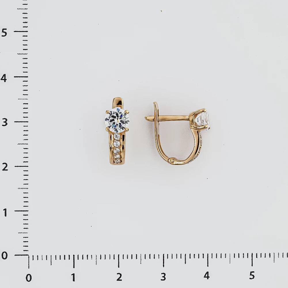 Серьги с фианитом из красного золота 585 пробы