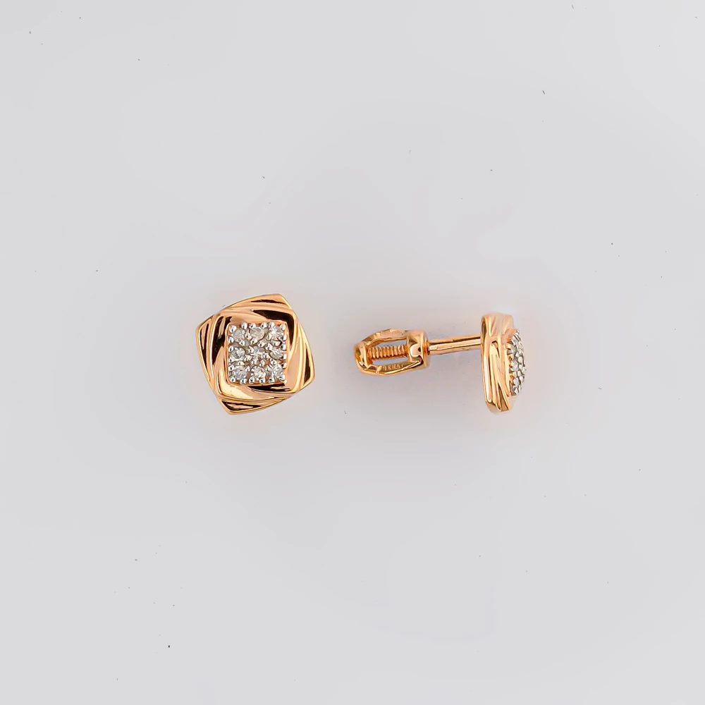 Серьги с бриллиантом из красного золота 585 пробы