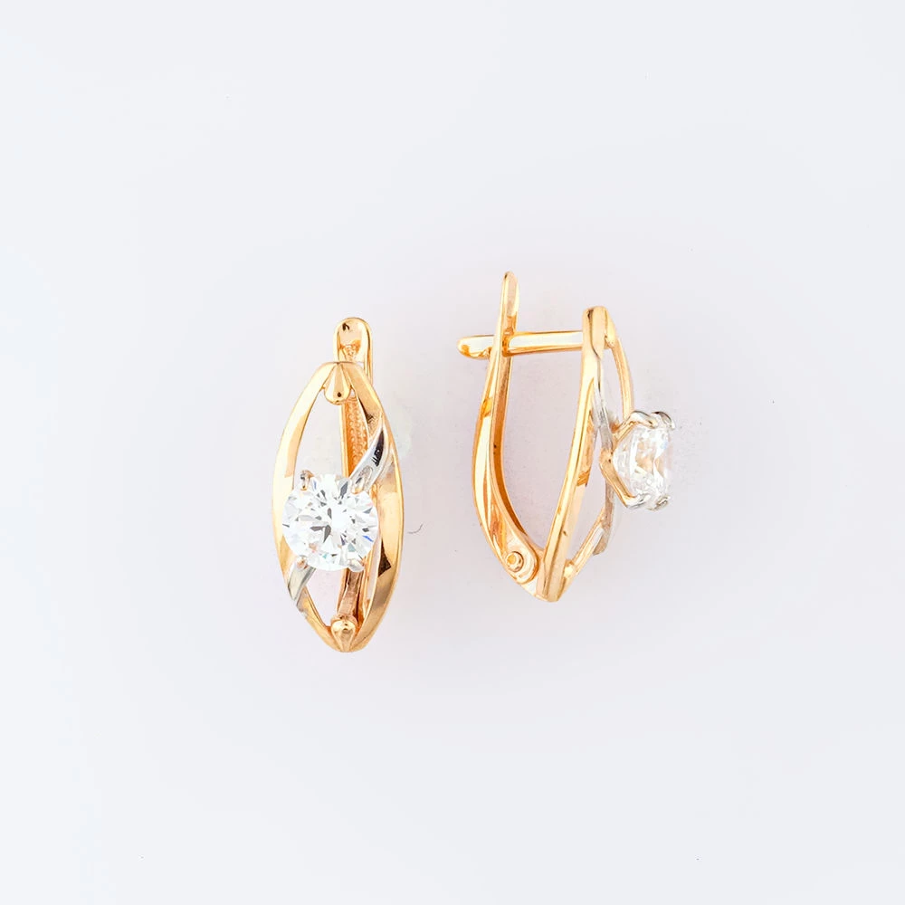 Серьги с фианитом из красного золота 585 пробы