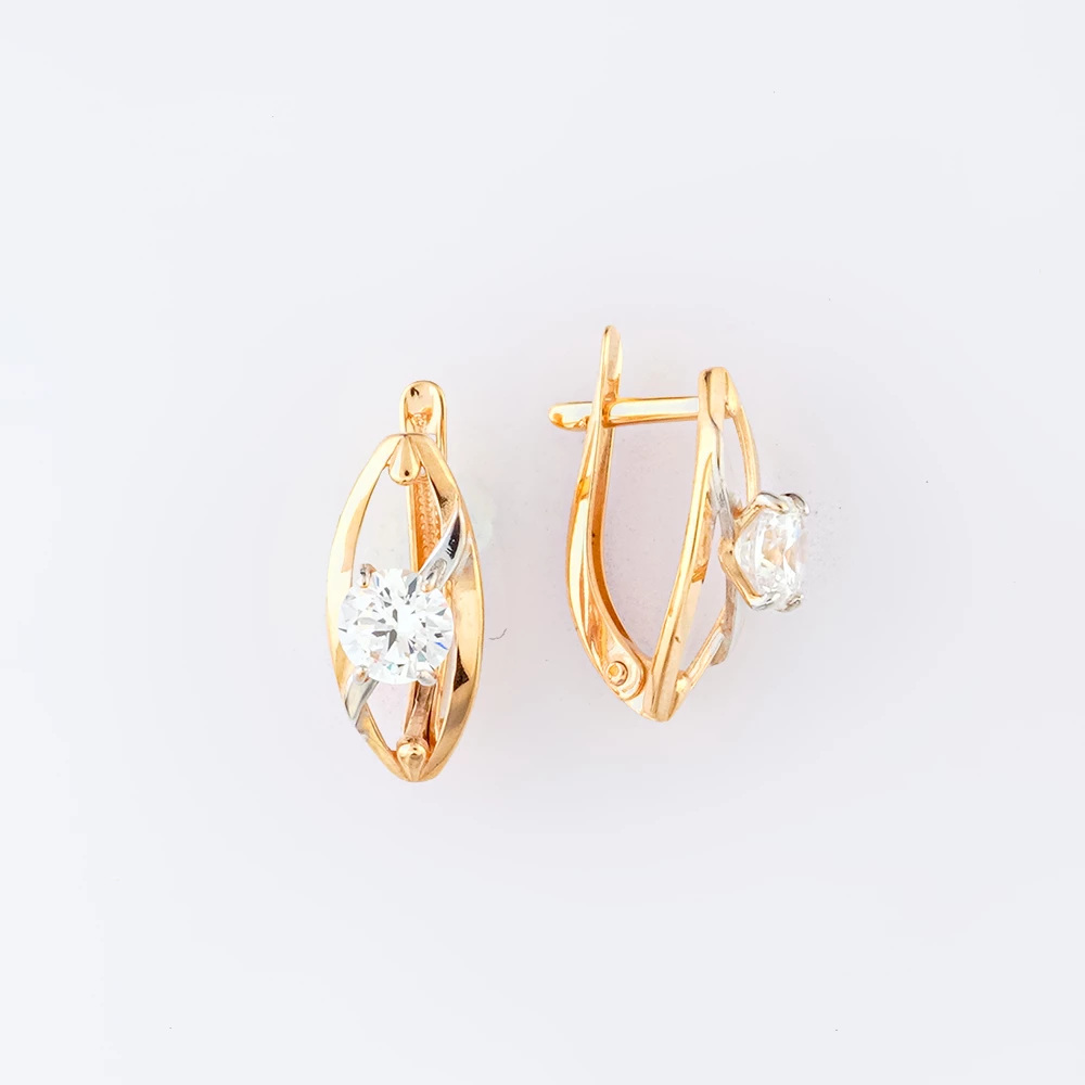 Серьги с фианитом из красного золота 585 пробы
