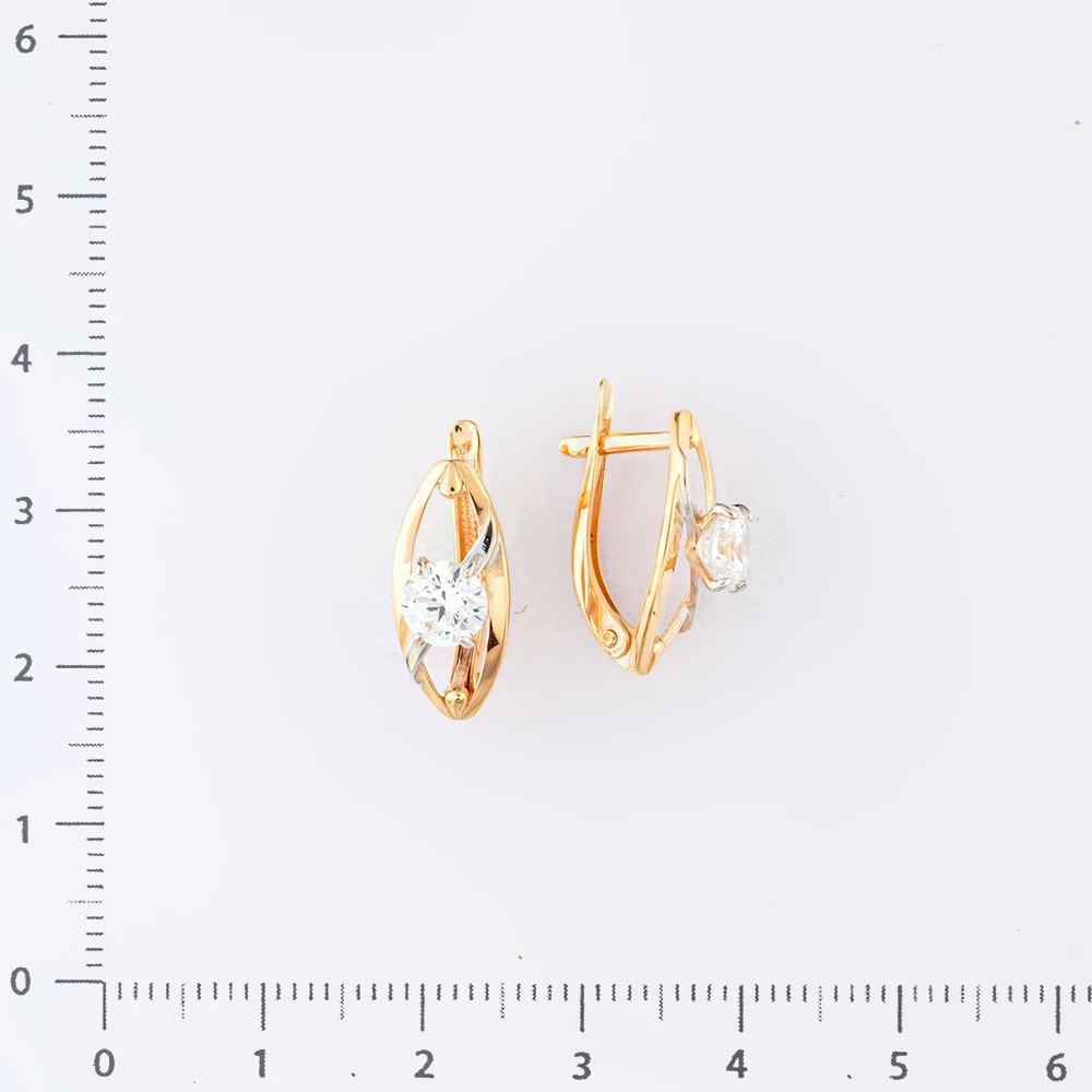 Серьги с фианитом из красного золота 585 пробы