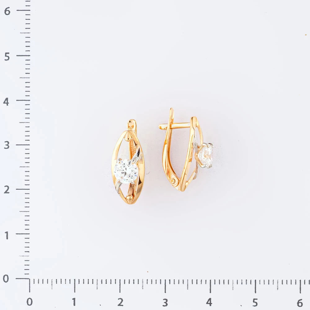 Серьги с фианитом из красного золота 585 пробы