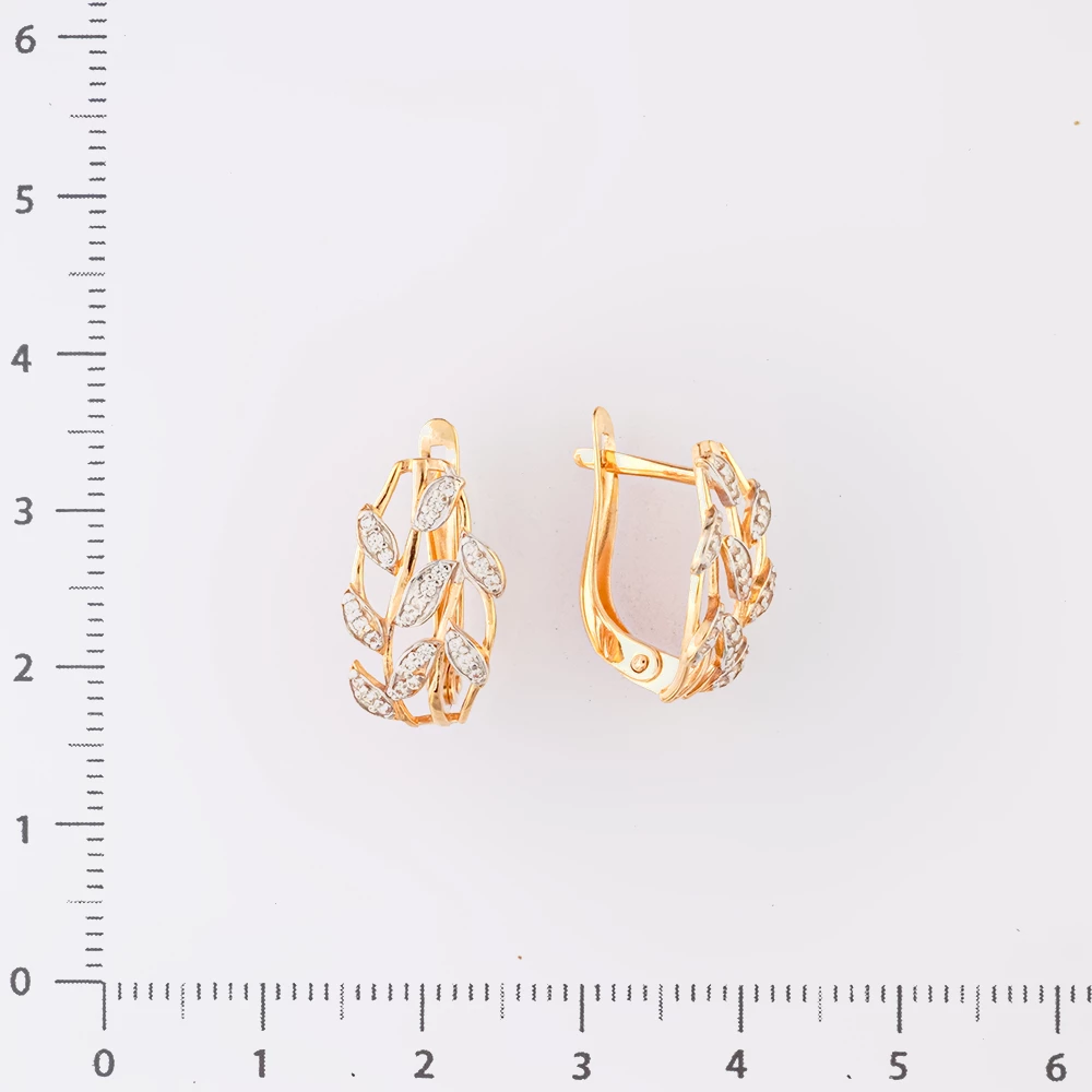 Серьги с фианитом из красного золота 585 пробы