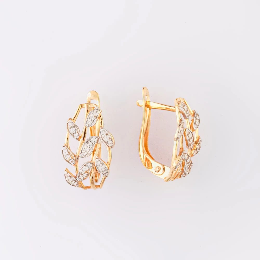Серьги с фианитом из красного золота 585 пробы