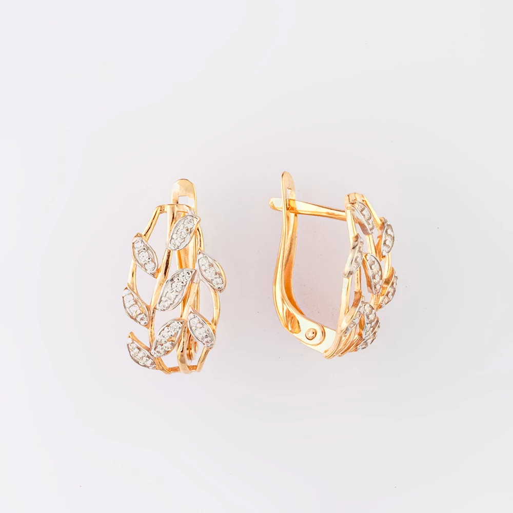 Серьги с фианитом из красного золота 585 пробы