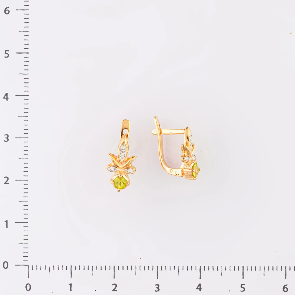 Серьги с хризолитом из красного золота 585 пробы