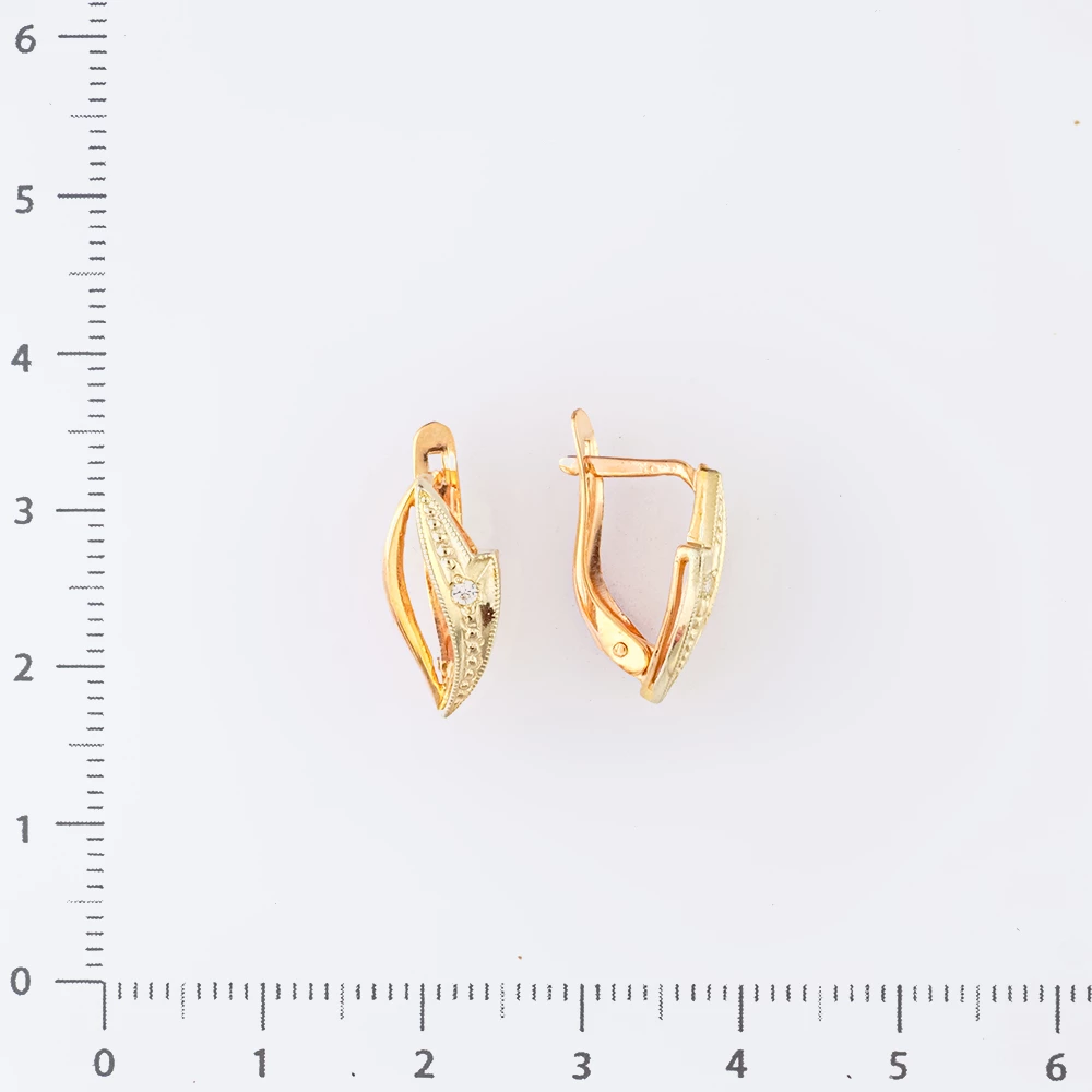 Серьги с фианитом из красного золота 585 пробы