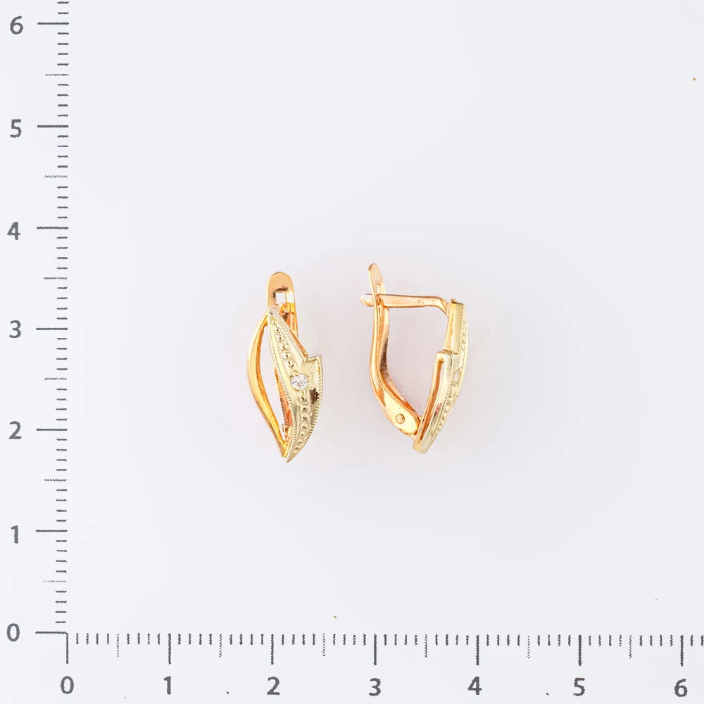 Серьги с фианитом из красного золота 585 пробы