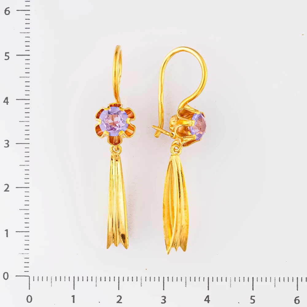 Серьги с фианитом из желтого золота 750 пробы