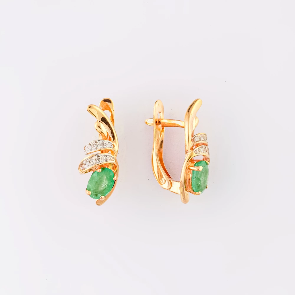 Серьги с изумрудом из красного золота 585 пробы