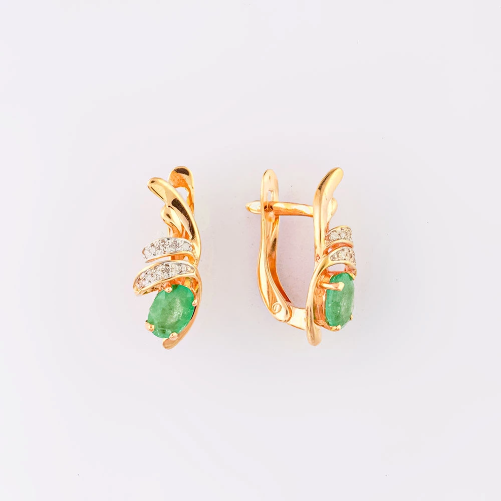 Серьги с изумрудом из красного золота 585 пробы