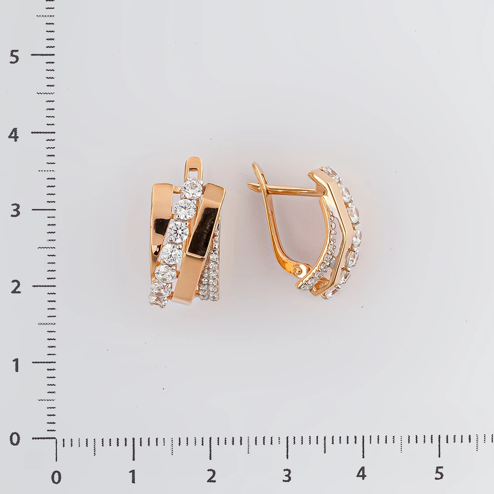 Серьги с фианитом из красного золота 585 пробы