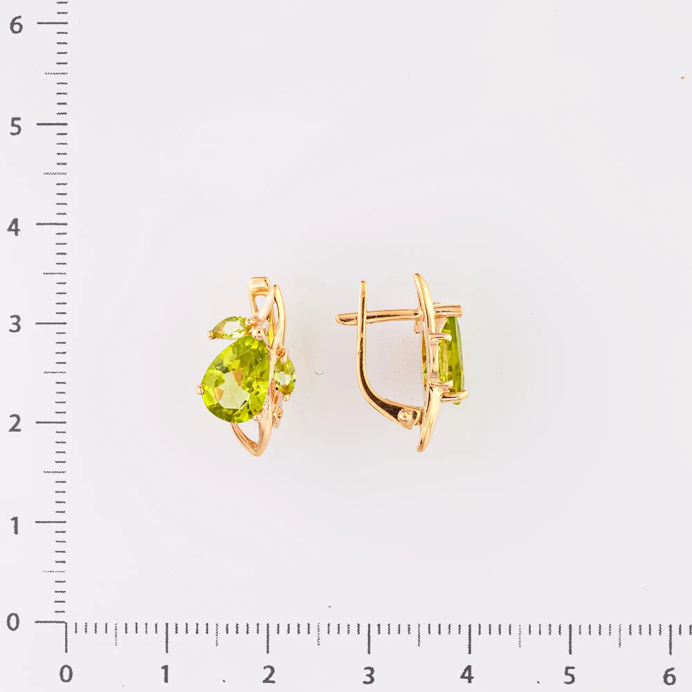 Серьги с хризолитом из красного золота 585 пробы