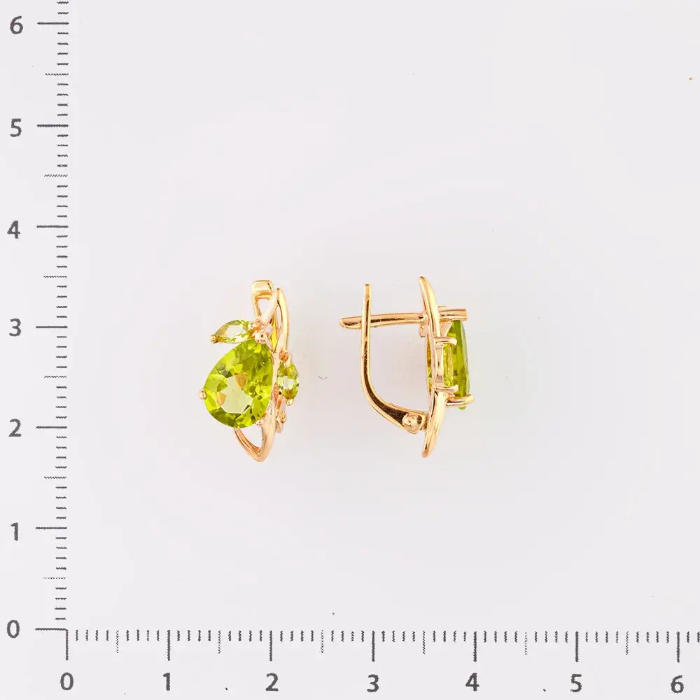 Серьги с хризолитом из красного золота 585 пробы