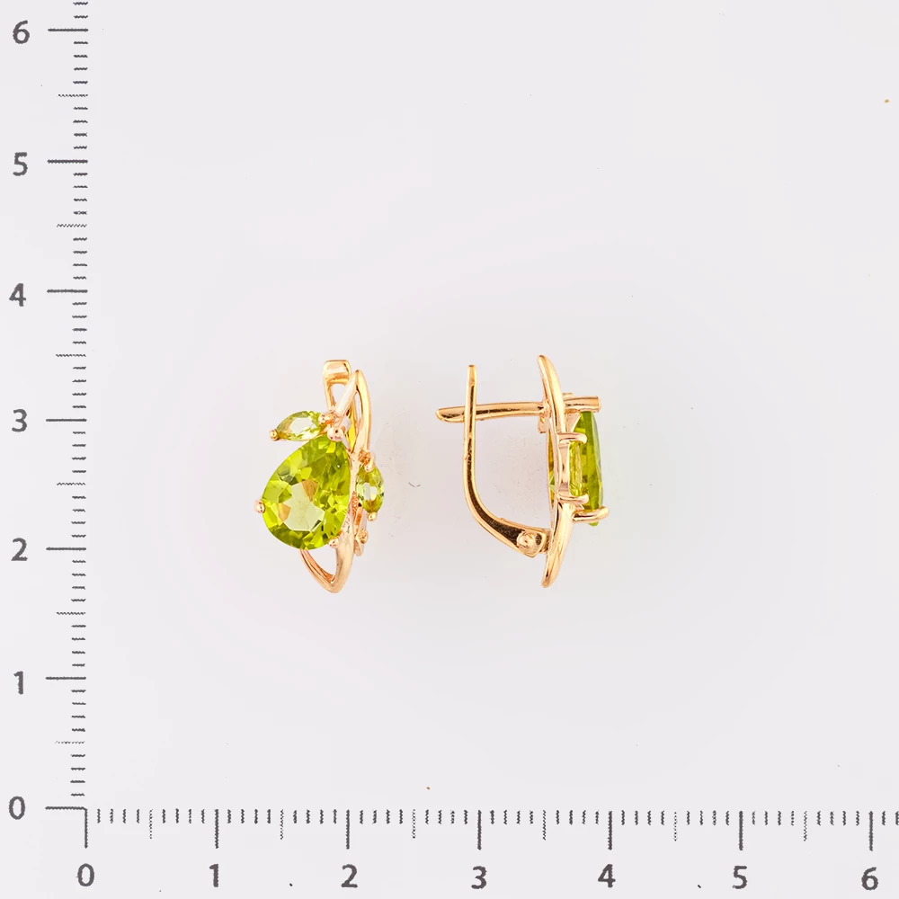 Серьги с хризолитом из красного золота 585 пробы