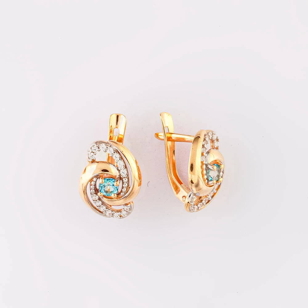 Серьги с фианитом из красного золота 585 пробы