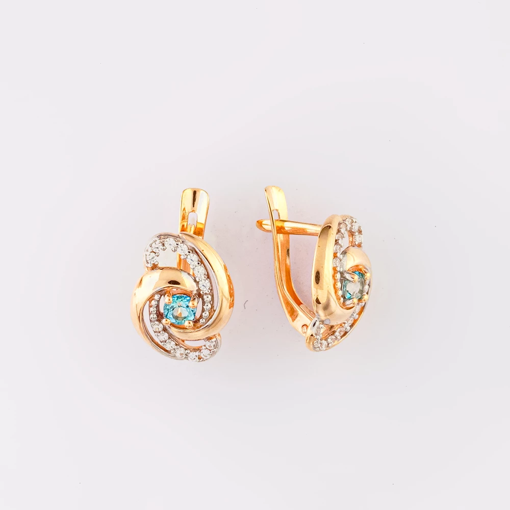 Серьги с фианитом из красного золота 585 пробы